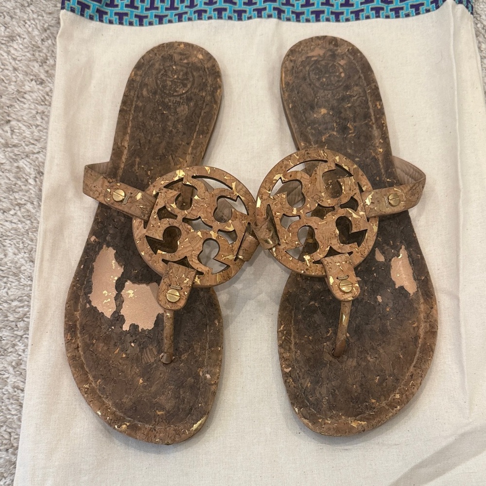 Tory Burch Cork Miller Sandals with Gold Accents